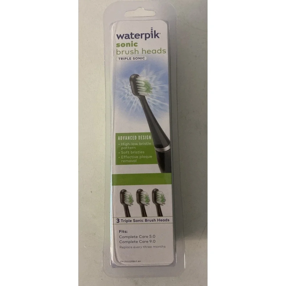Waterpik Triple Sonic Replacement Brush Heads, STRB-3WB, 3 Count, Black